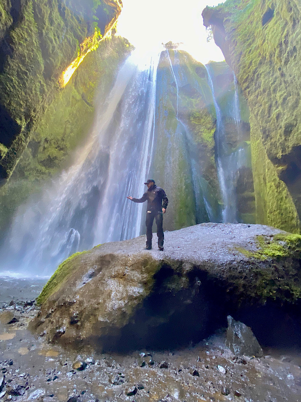 Picture of the guide at the Gljufrabui waterfall in Iceland. Part of the South Coast of Iceland tour by Arctic Mike Iceland.