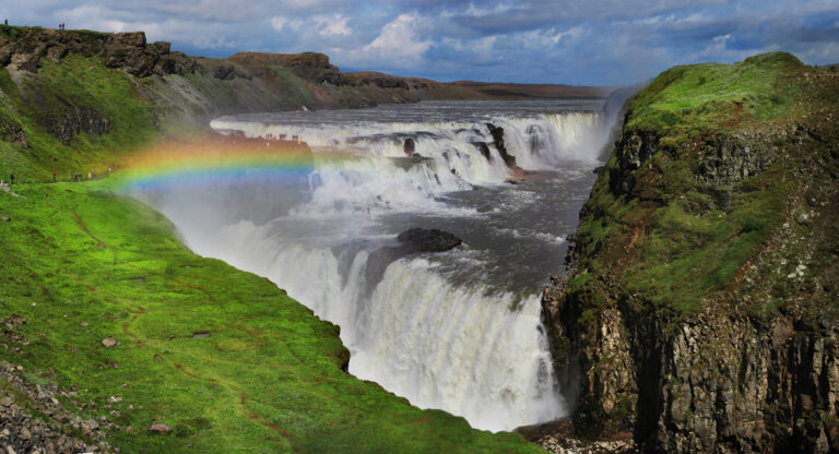 Picture of view at Gullfoss Waterfall in synny day.