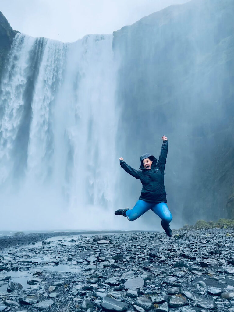 My guest by the Skógafoss waterfall in Iceland. Part of the South Coast Tour by Arctic Mike Iceland.