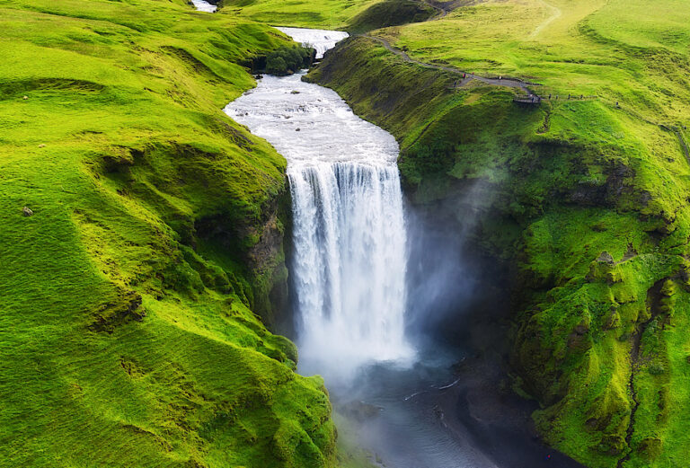 Drone picture of Skogafoss Waterfall