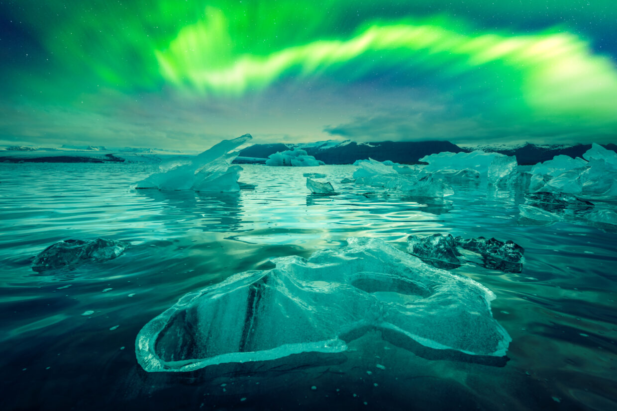 View the Northern Lights over the Ice at the Diamond Beach