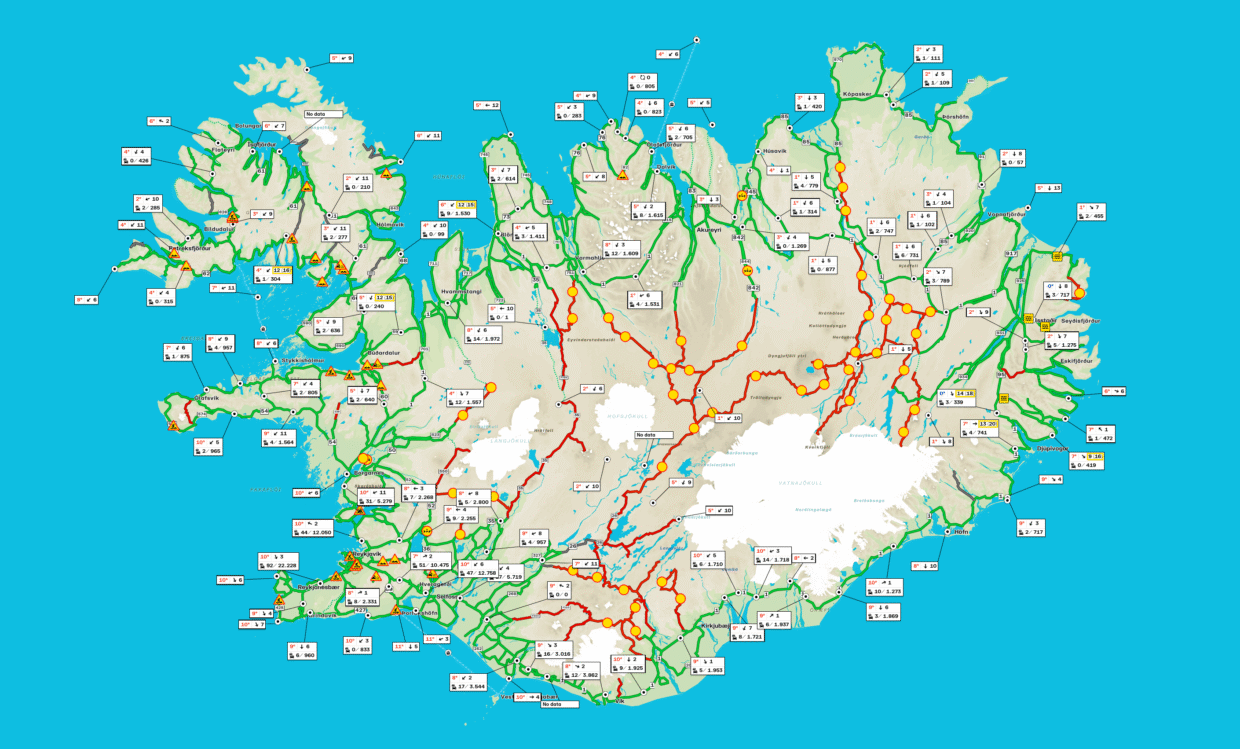 Interactive map of road connections in Iceland