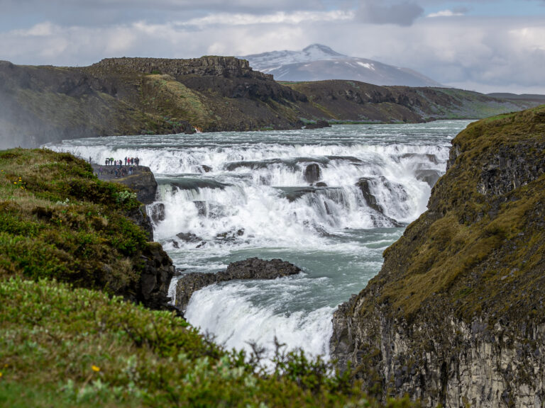 Picture of the view at Gullfoss Waterfall on a summer day.