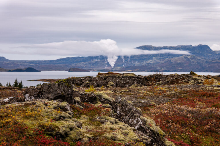 Picture of the view on the Geothermal Power Station from Thingvellir National Park in autumn.