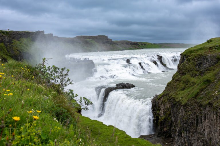 Picture of the view at Gullfoss Waterfall on a summer day.