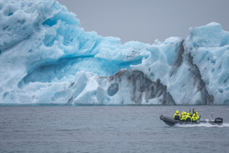 Zodiac boat at Glacier Lagoon in Iceland.