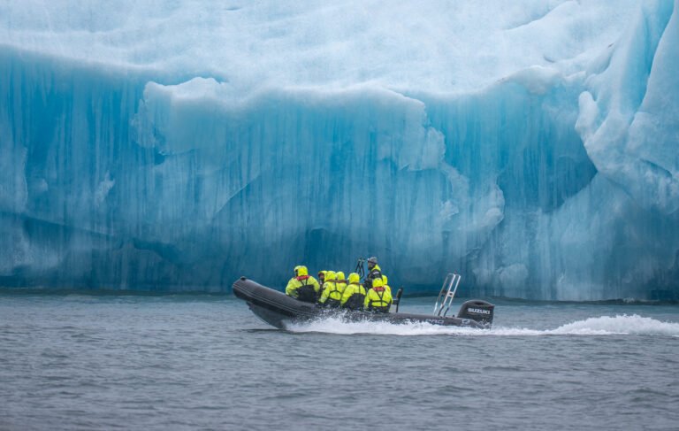 Zodiac boat at Glacier Lagoon in Iceland.