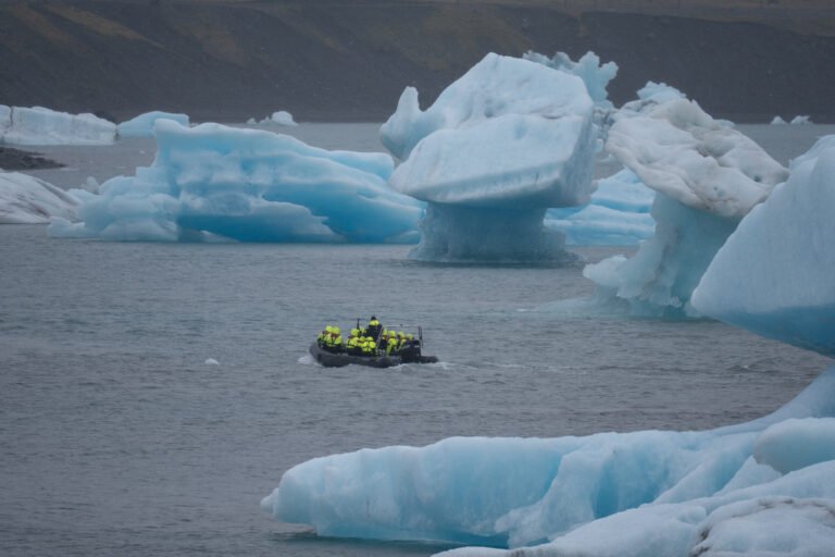 Zodiac boat at Glacier Lagoon in Iceland.