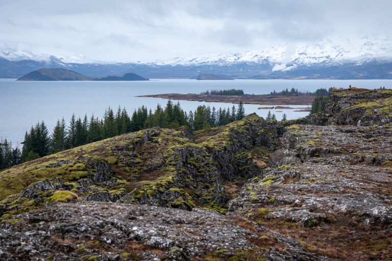 Picture of the view on the Geothermal Power Station from Thingvellir National Park in summer.